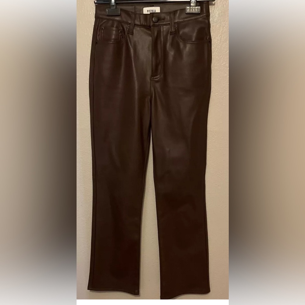 Pistola faux leather pants Cassie Coffee Bean Size 25 High Rise Straight Leg